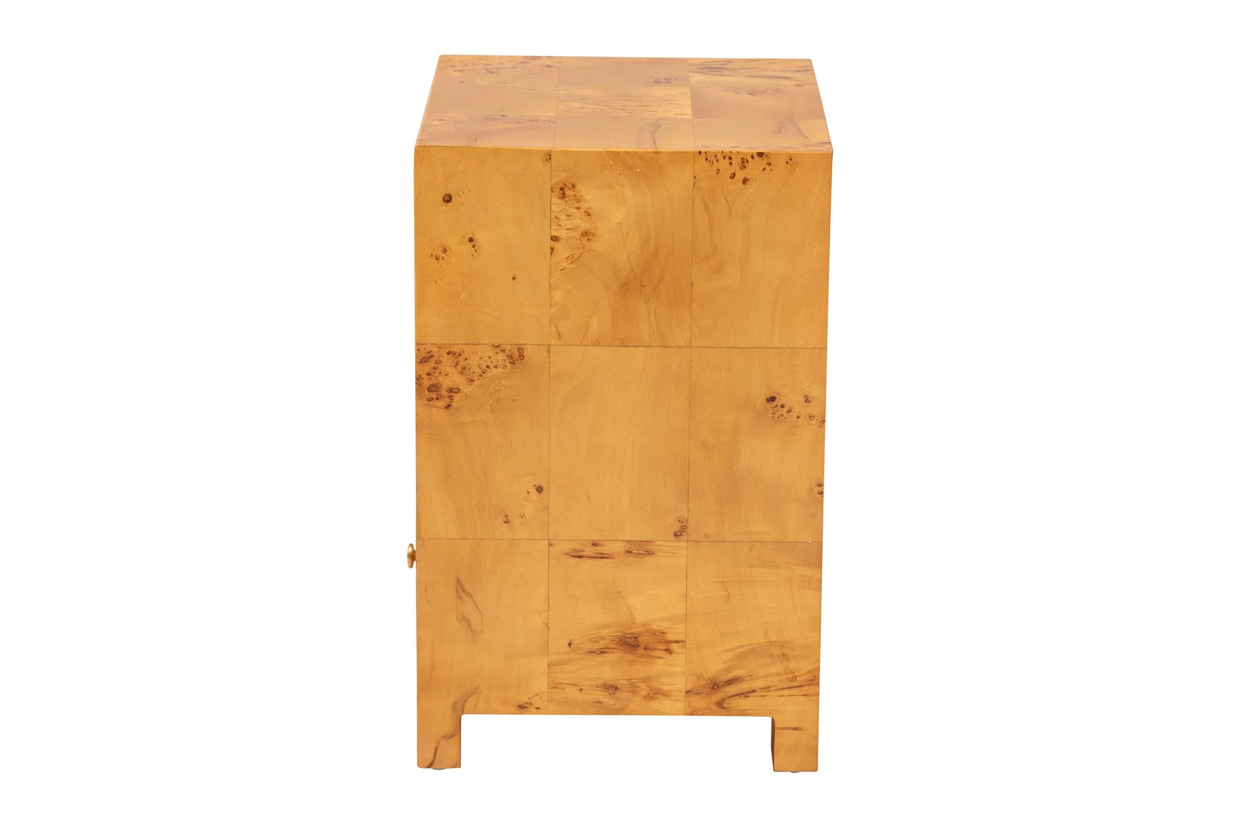 bali & pari Camira Natural Light Mappa Burl Wood 1-Drawer Nightstand
