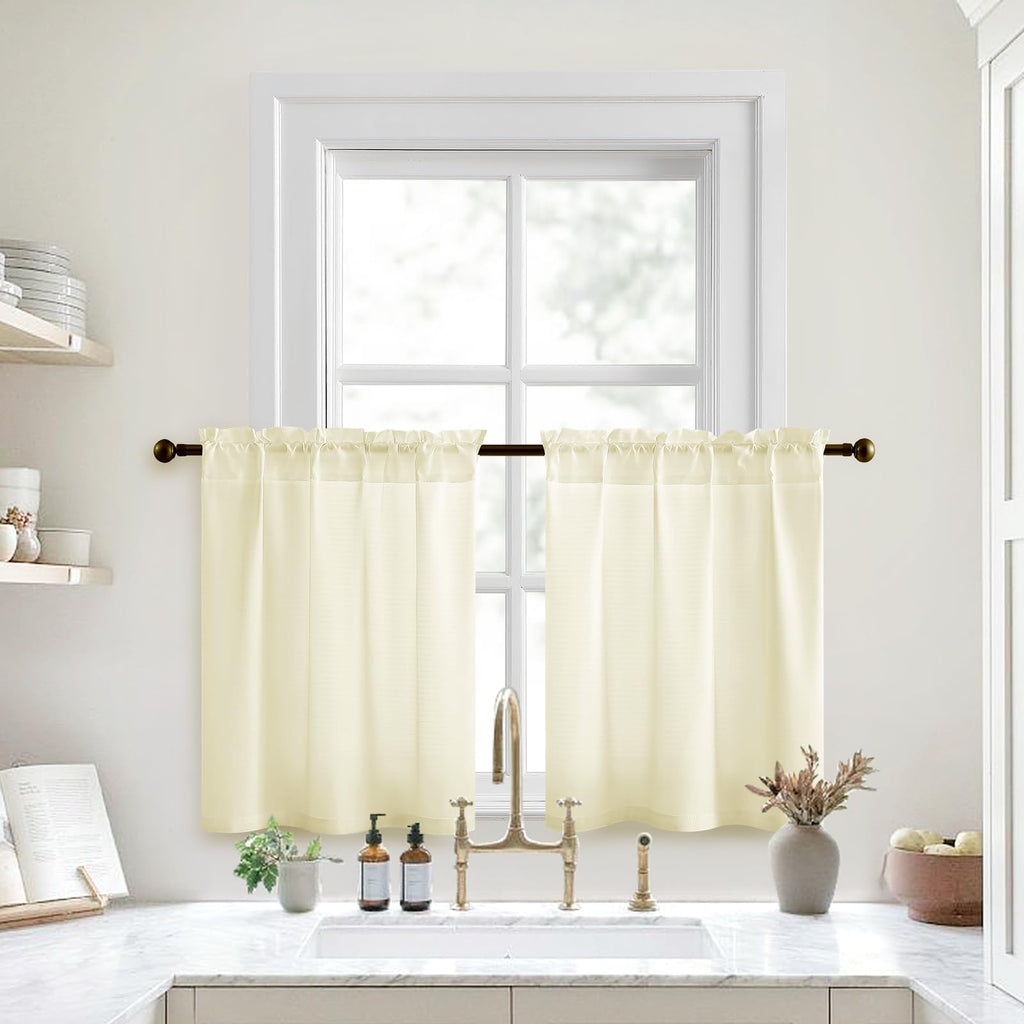 HOMEIDEAS Cream Yellow Kitchen Curtains 30 X 36 Inches 2 Panels Set Non-See-Through Privacy Semi Sheer Short Window Curtains Fis
