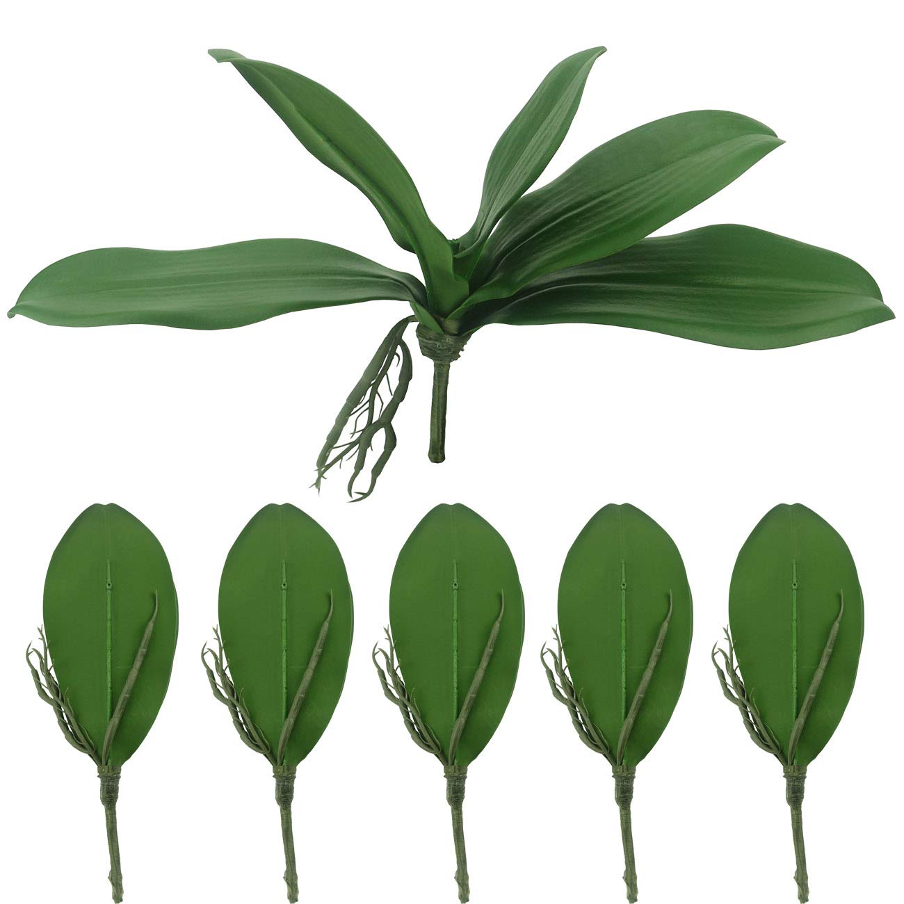 Tinsow Artificial Green Phalaenopsis Simulation Moth Orchid Leaf Real Latex Touch Green Plant for Flowers Garden Bonsai Decor (5