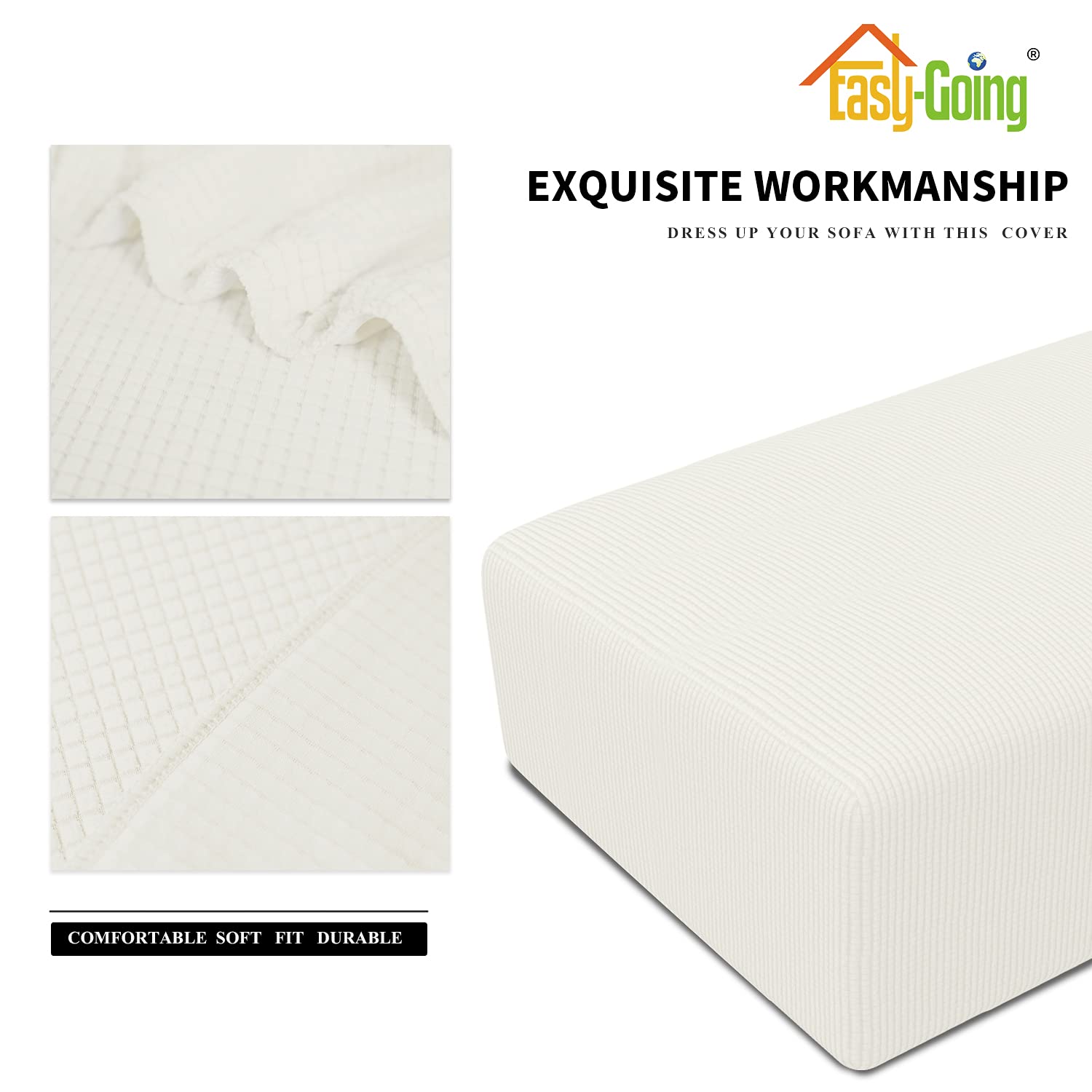 Easy-Going Stretch Ottoman Cover Folding Storage Stool Furniture Protector Soft Rectangle Slipcover With Elastic Bottom (Ottoman Xx-Large,Cream)