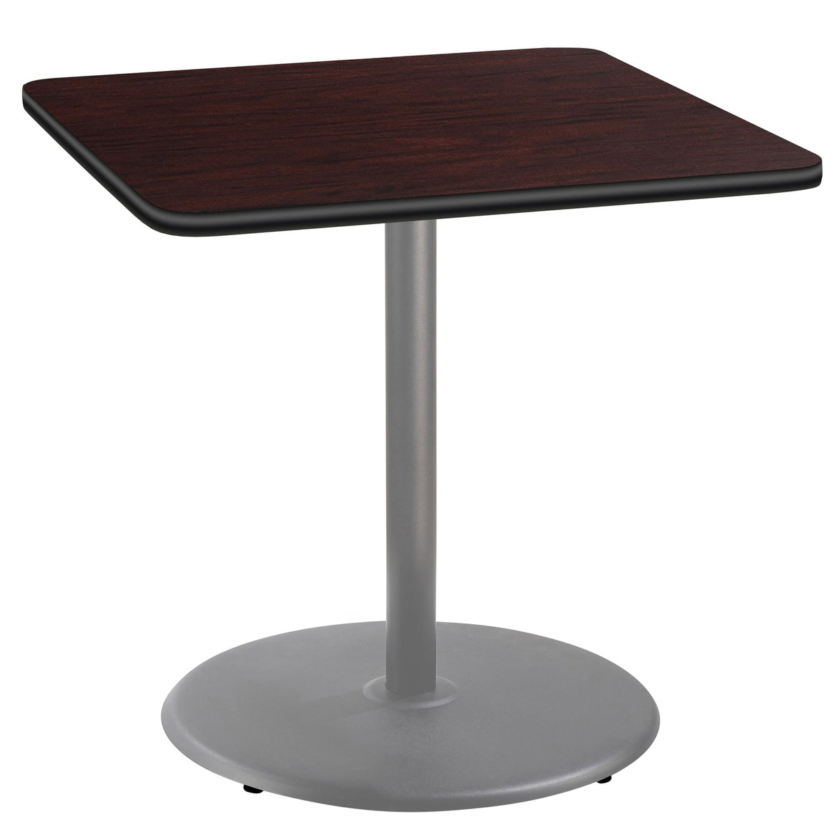 National Public Seating Nps 36&Quot; Square Cafe Table With Round Base, 36&Quot; Height, Particleboard Core/T-Mold, Mahogany Top, Grey Frame