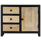 vidaXL Solid Wood Mango Side Cabinet Hand Carved Robust Home Living Room Bedroom Stand Sideboard Organizer Gray 29.5"