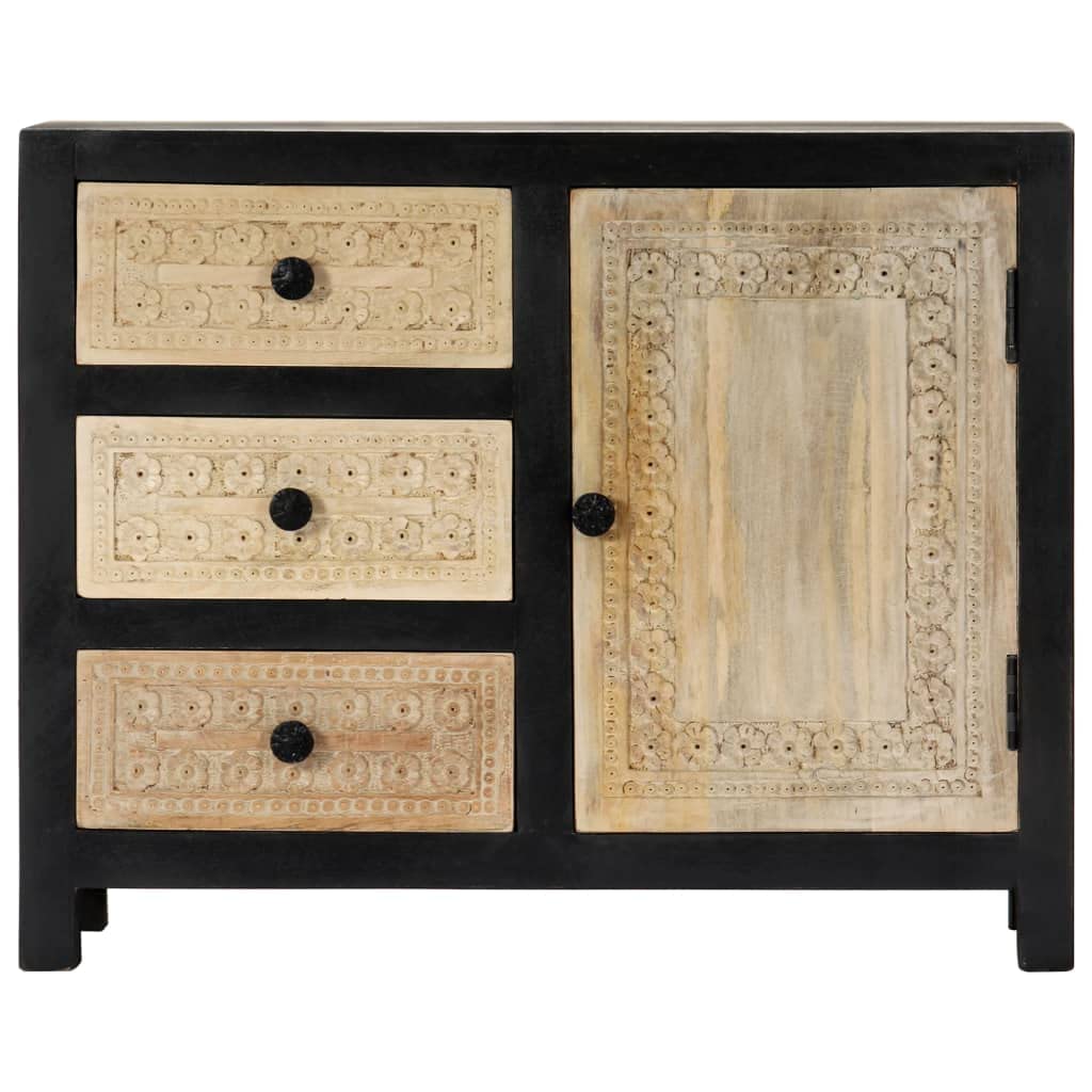 vidaXL Solid Wood Mango Side Cabinet Hand Carved Robust Home Living Room Bedroom Stand Sideboard Organizer Gray 29.5"