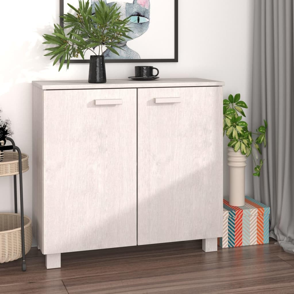 vidaXL Hamar Wooden Sideboard - Solid Pine Wood and MDF Construction in White – Spacious Storage Solution with 2 Doors – 33.5&quot;x13.8&quot;x31.5&quot; Dimensions – Assembly Required