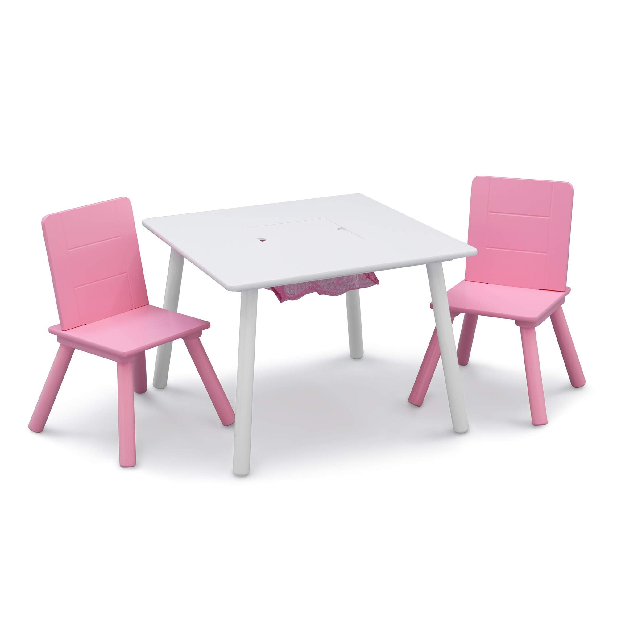 Delta Children Kids Table and Chair Set with Storage (2 Chairs Included), White/Pink