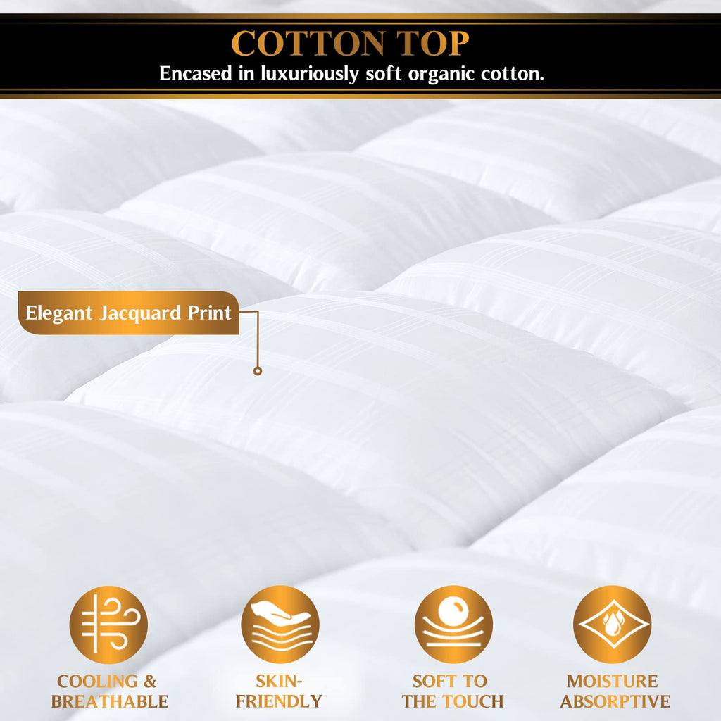 Extra Thick Pillow Top 3 Inch Mattress Topper Queen Size For Firm Mattress, Cooling Fluffy Cotton Hotel Mattress Bed Topper For