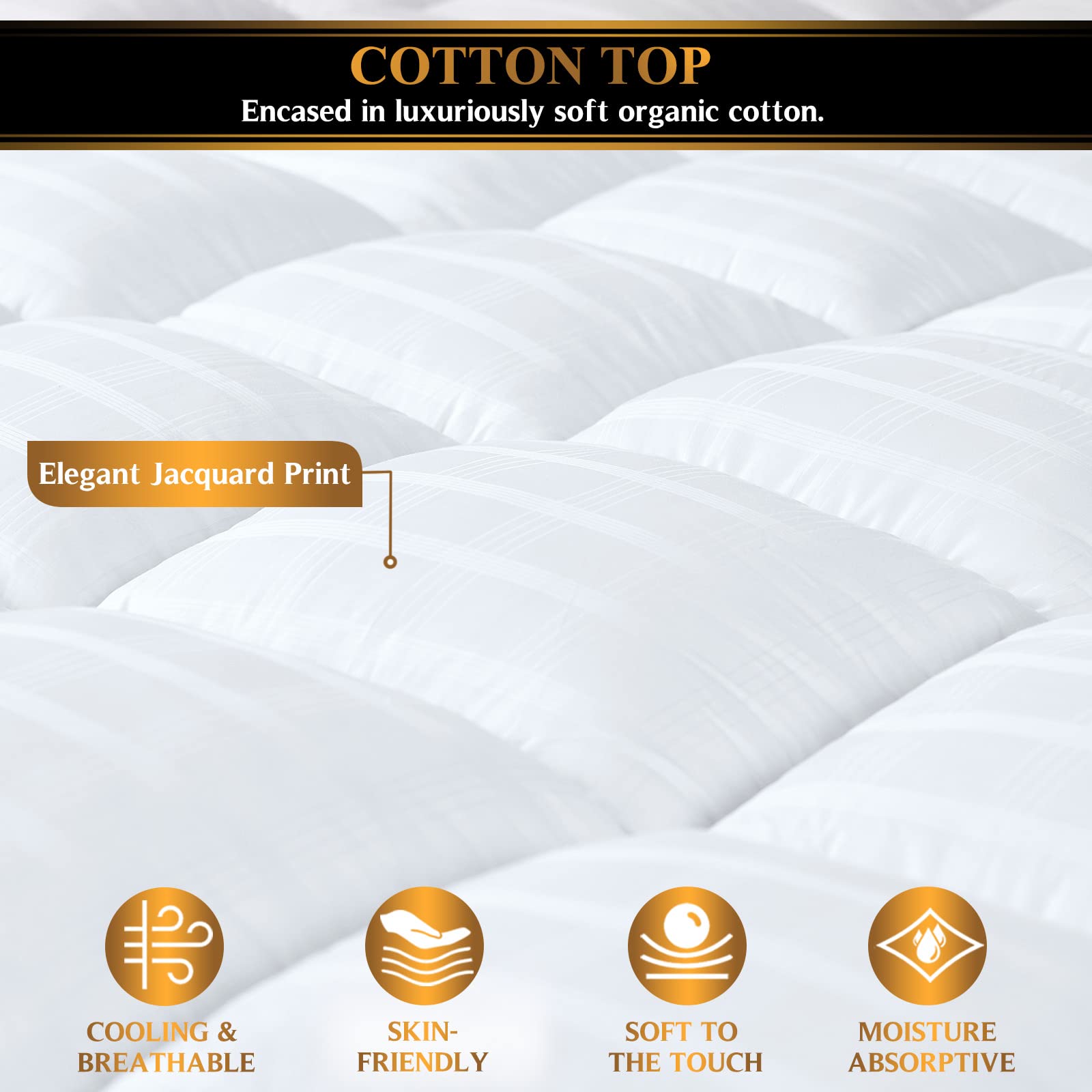 Extra Thick Pillow Top 3 Inch Mattress Topper Queen Size For Firm Mattress, Cooling Fluffy Cotton Hotel Mattress Bed Topper For