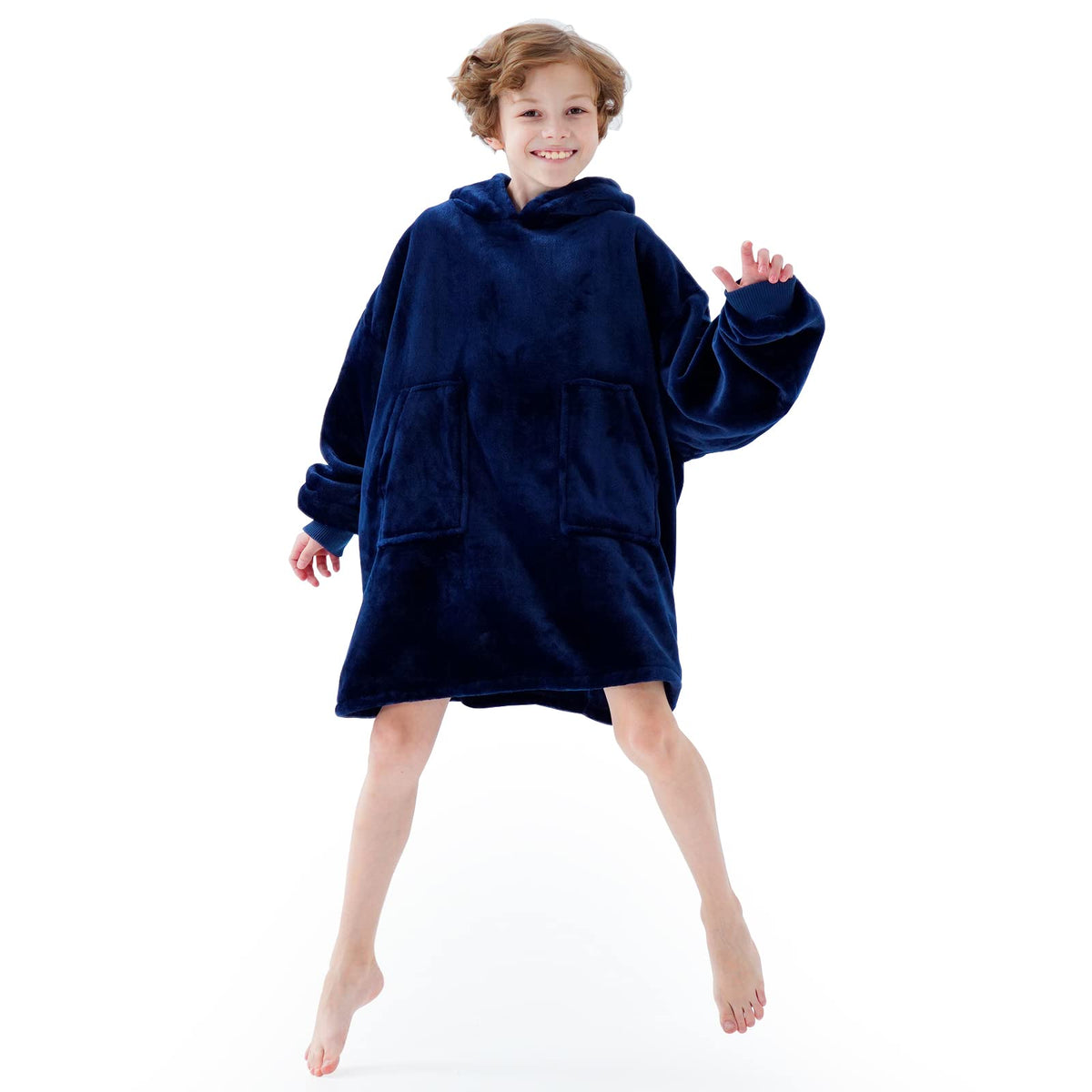 Aemicion Wearable Blanket Hoodie For Kids Super Soft Warm Oversized Hooded Blanket Sweatshirt Hoodie Blanket For Boys Girls(Navy