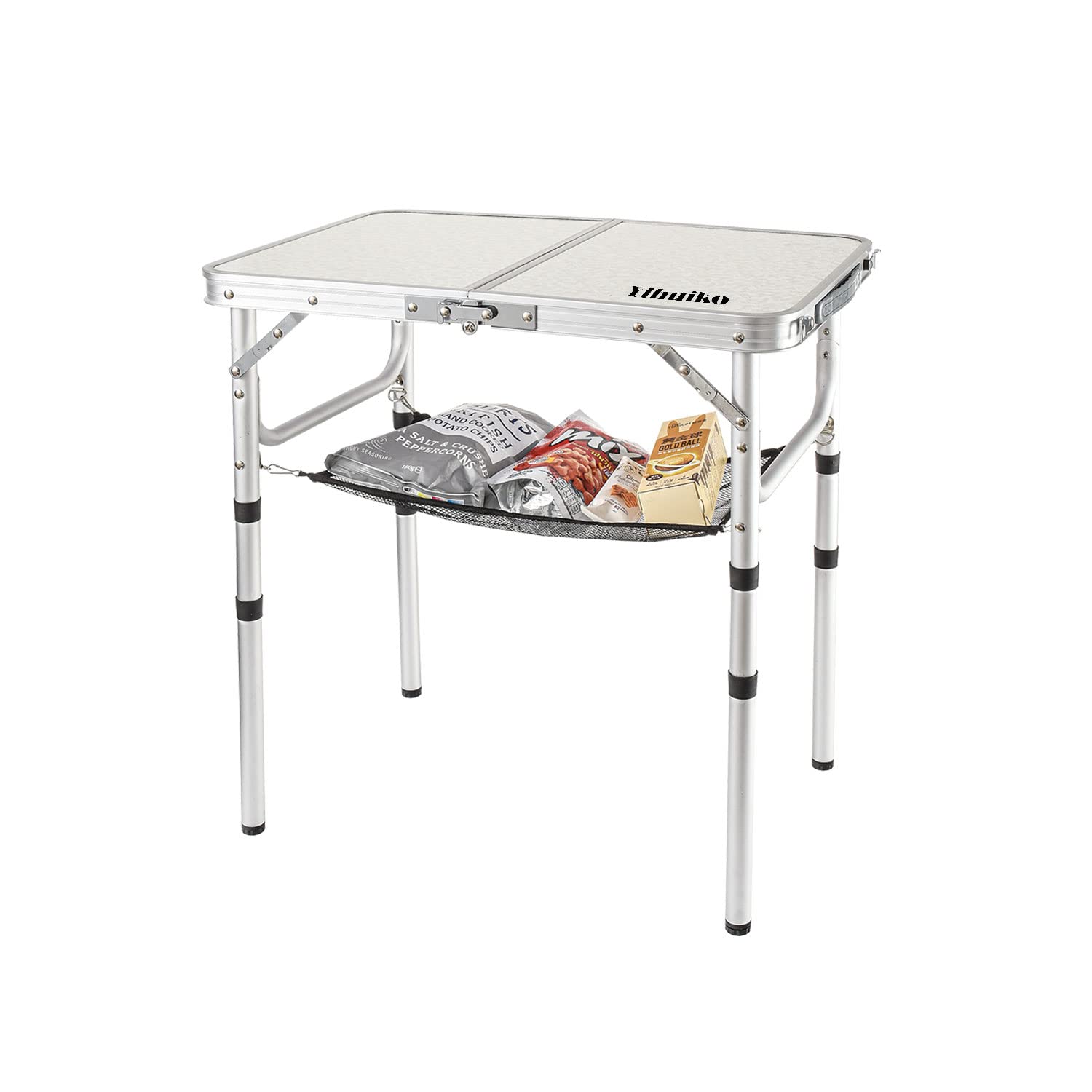 Yihuiko Adjustable Height Camping Table With Mesh Layer, 23.6' X 15.7' Portable Folding Camp Tables With Aluminum Legs For Outdoor Camp, Picnic, Beach, Backyard, Tailgate Cooking, 3 Heights…