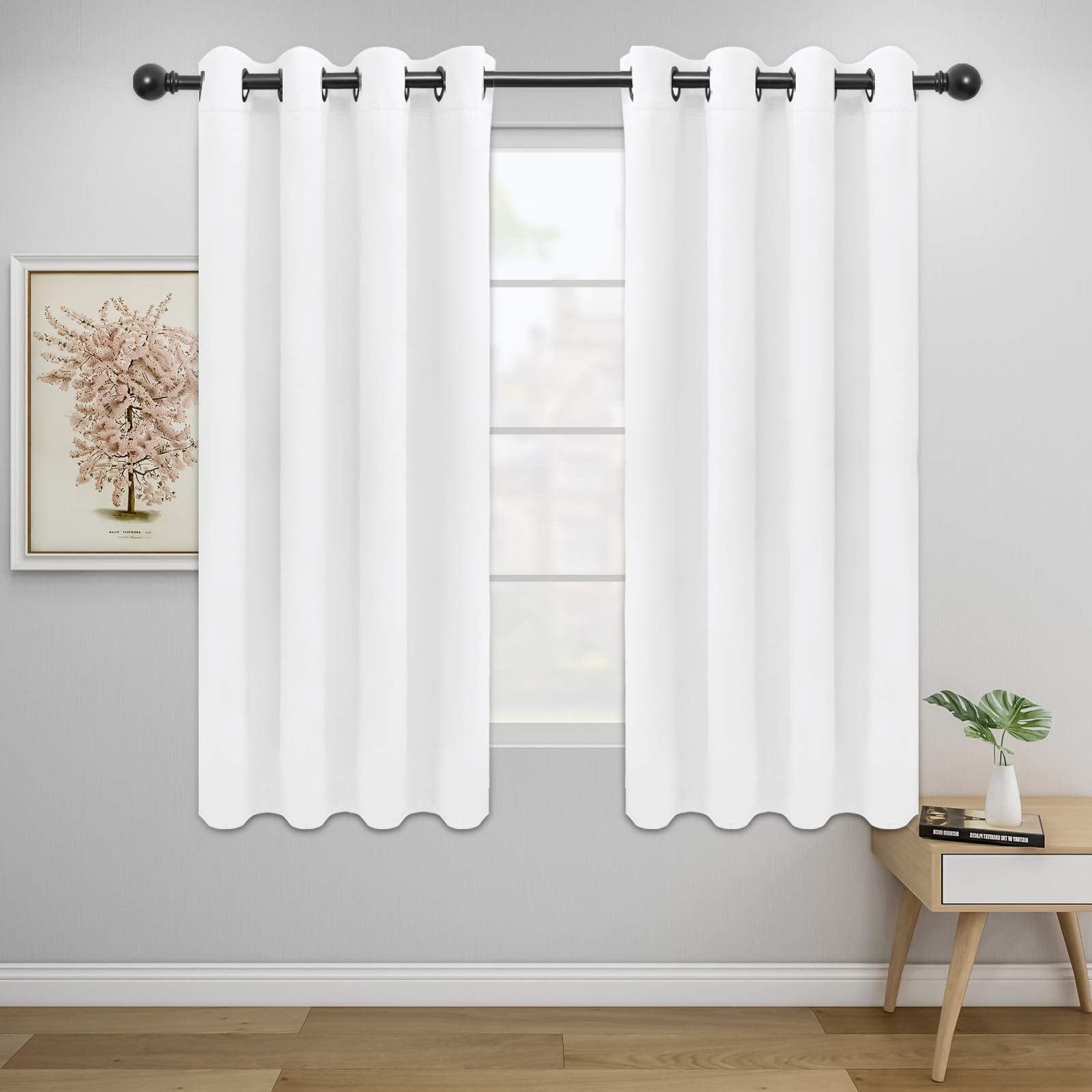 Easy-Going Blackout Curtains For Bedroom, 2 Panels Solid Thermal Insulated Grommet And Noise Reduction Window Drapes, Room Darkening Curtains For Living Room (52X63 In,White)