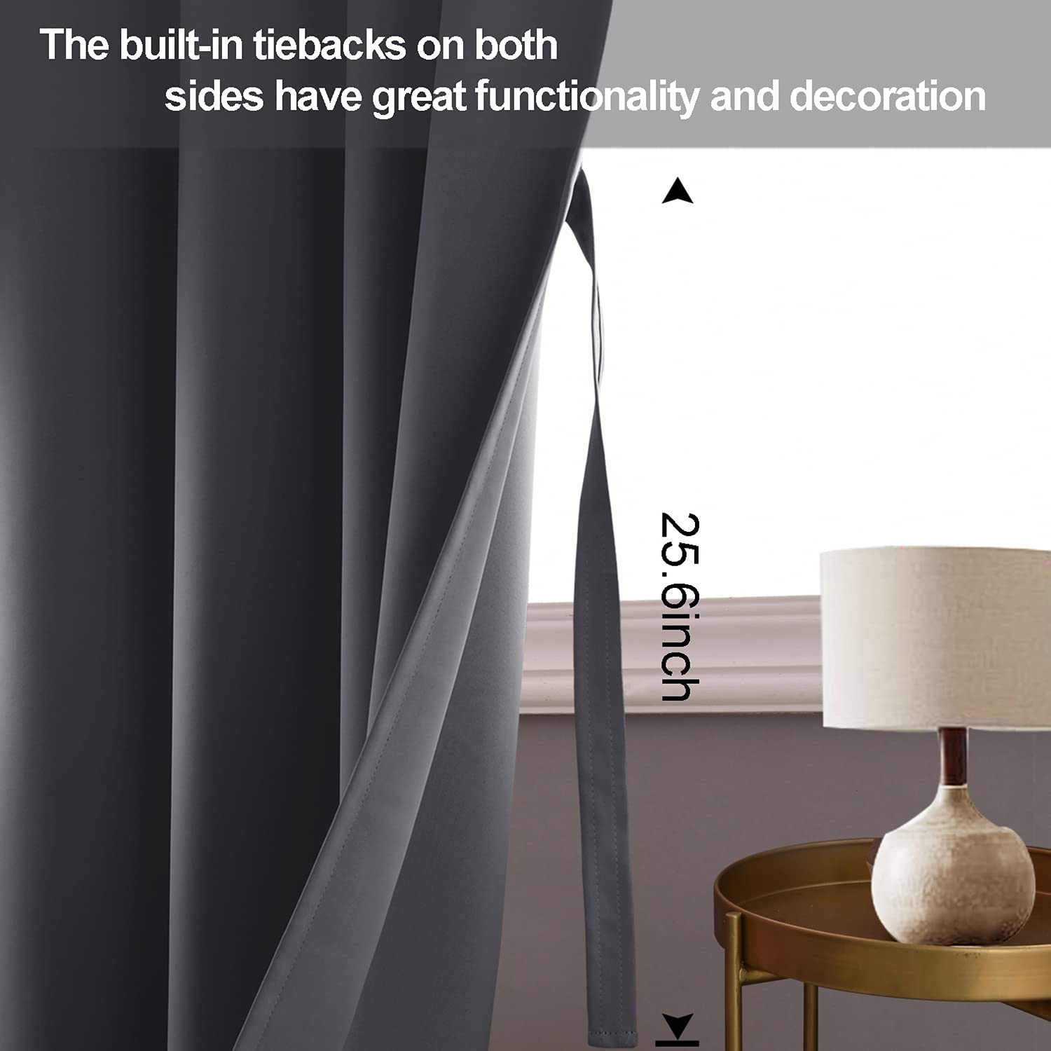 Jiuzhen Blackout Curtains With Tiebacks - Thermal Insulated, Light Blocking And Noise Reducing Grommet Curtain Drapes For Bedroom And Living Room, Set Of 2 Panels, Dark Grey, 52 X 63 Inch Length