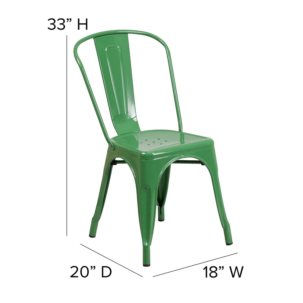 Flash Furniture Perry Indoor/Outdoor Commercial Stackable Chair With Polystyrene Seat - Green Metal Frame - Teak Poly Resin Seat - Rounded Seat Edges For Comfort