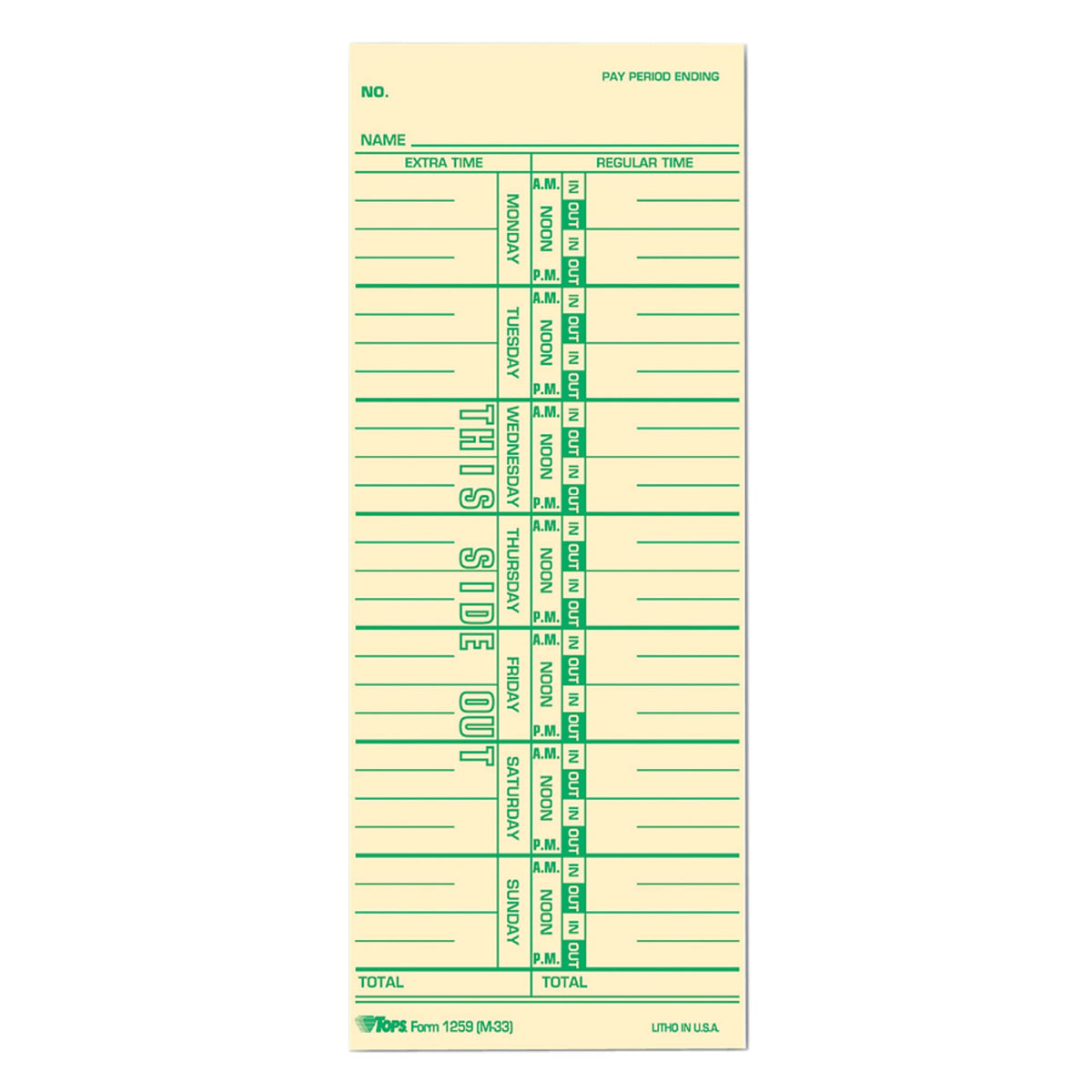 Tops 1259 Time Card For Acroprint/Ibm/Lathem/Simplex, Weekly, 3 1/2 X 9 (Box Of 500)
