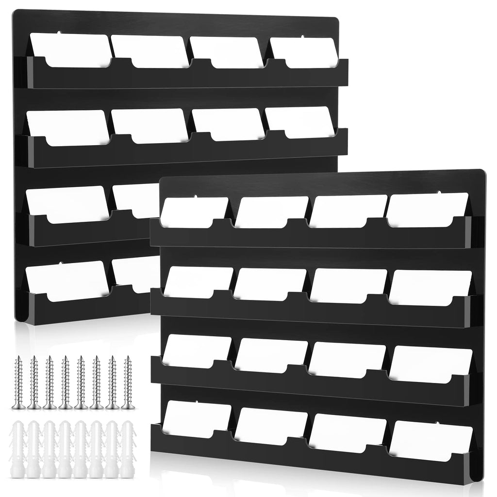 Geelin 2 Pcs Business Card Holder With Hanging Hardware Black Acrylic 16 Pocket Business Vertical Organizer Wall Mount Sticker D