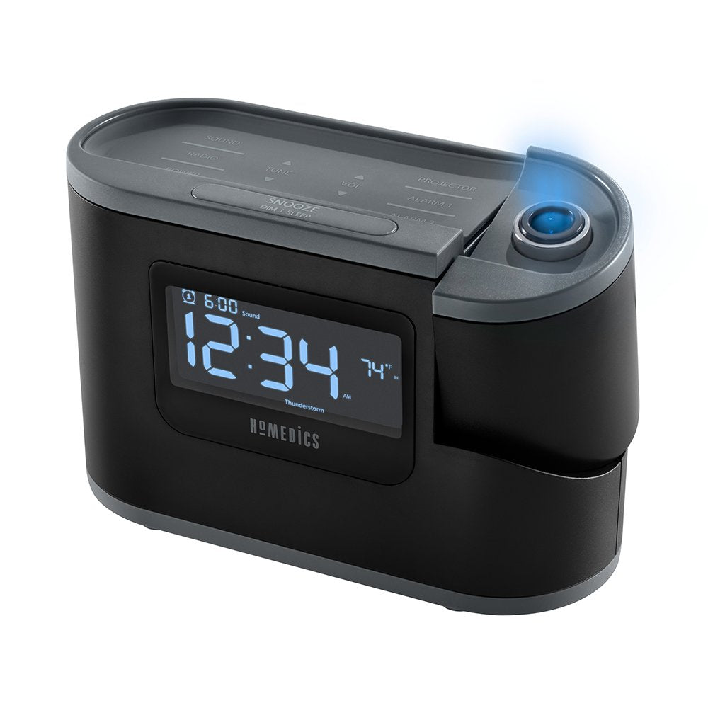 Homedics SoundSleep Recharged Alarm Clock & White Noise Sound Machine, 6-in-1 Projection Alarm Clock and Sleep Sound Machine, 8 