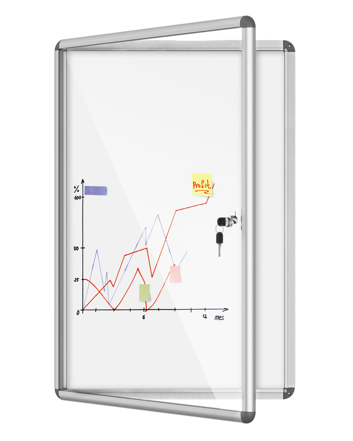Mifuro 36'X24' Enclosed Bulletin Board, Lockable Weather-Resistant Aluminum Noticeboard For School & Office, Silver Frame W/Ma