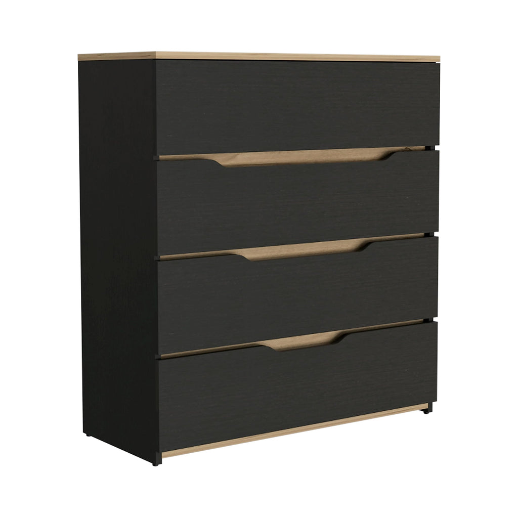 DEPOT E-SHOP Myra 3 Piece Bedroom Set, Drawer Dresser, 2 Nightstands, Black/Light Oak