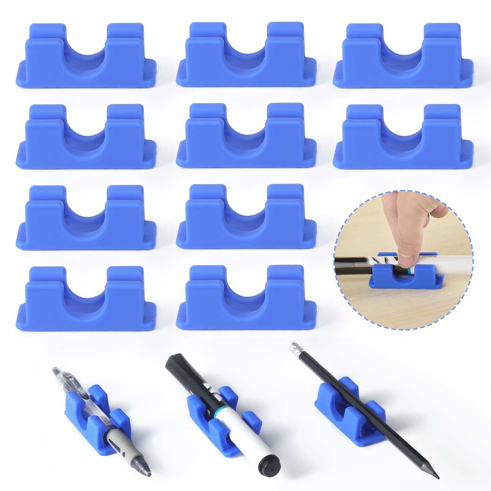 Sutine Pen Holder Silicone, 10Pcs Adhesive Pen Holder For Desk, Multipurpose Pencil Holder Clips For Clipboard, Pencil/Marker Ho