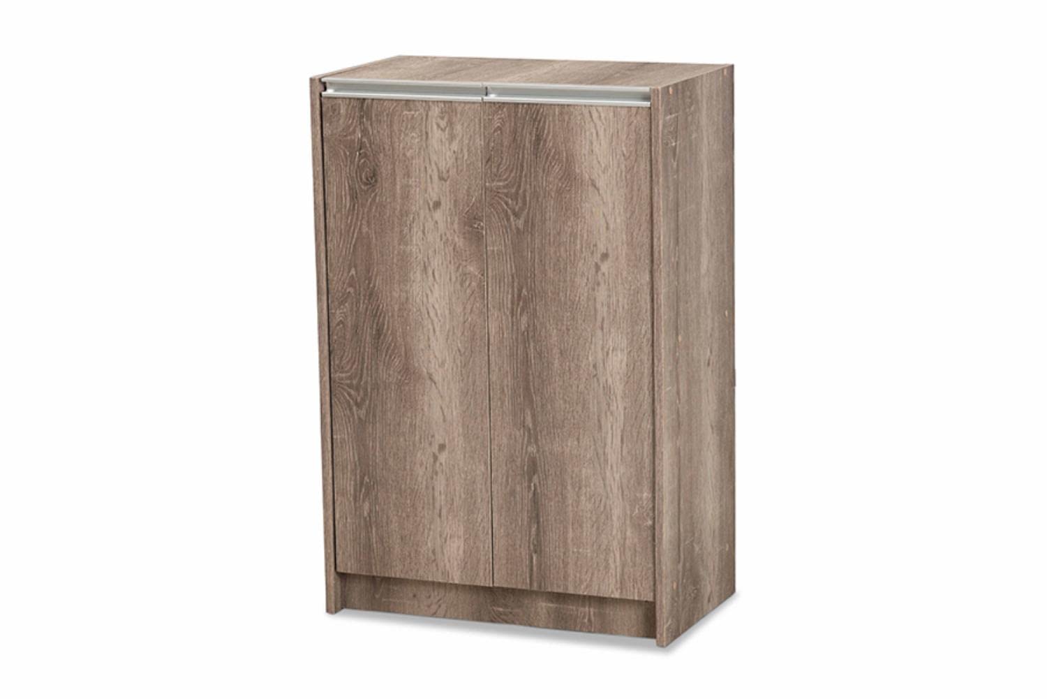 Baxton Studio Langston Modern and Contemporary Weathered Oak Finished Wood 2-Door Shoe Cabinet