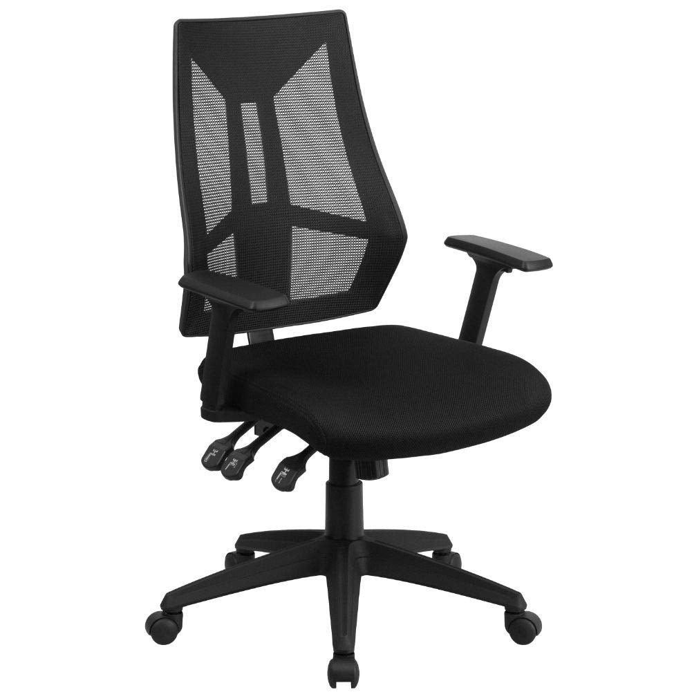 Flash Furniture Ivan High Back Black Mesh Multifunction Swivel Ergonomic Task Office Chair with Adjustable Arms