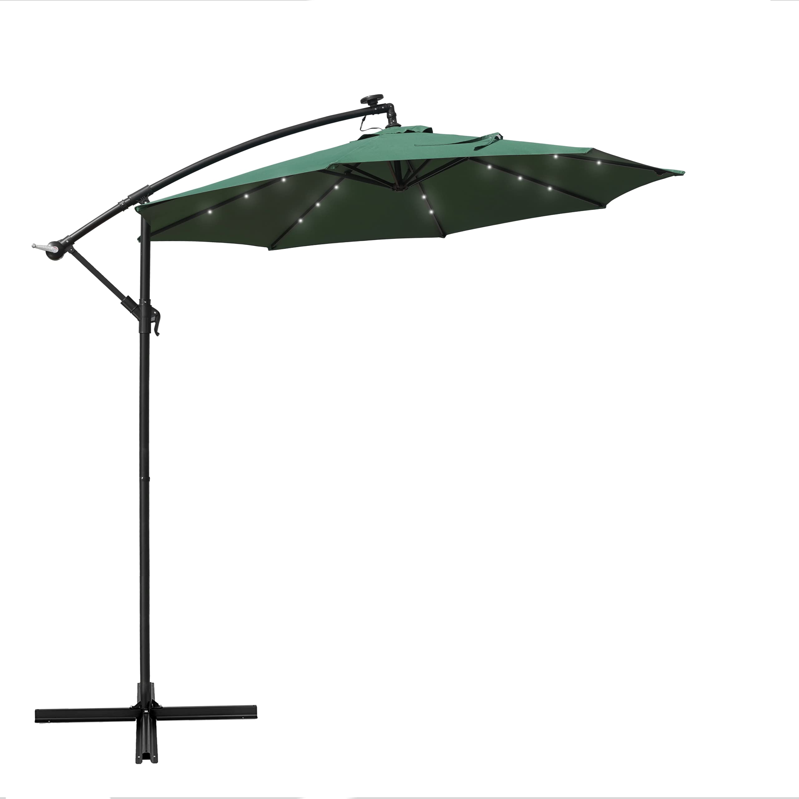 LeisureMod Willry Modern Outdoor 10 Ft Offset Cantilever Hanging Patio Umbrella With Solar Powered LED (Green)