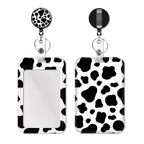 Retractable Badge Holder With Carabiner Reel Clip And Keychain, Multiple Pattern Options, Cute And Fashionable (Cow Texture)