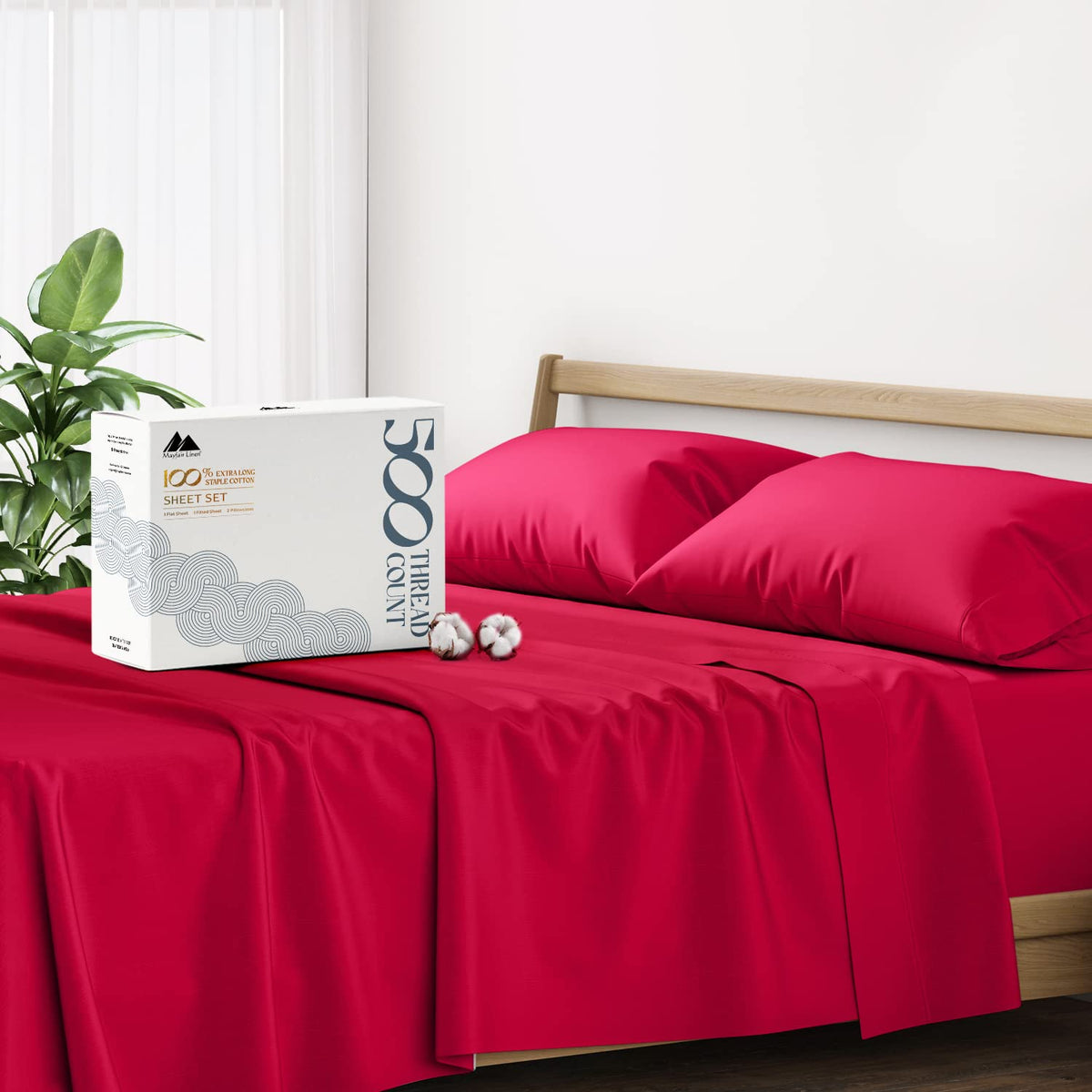 Mayfair Linen 100% Cotton Sheets For Queen Size Bed - Luxury 500 Thread Count Queen Sheet Set, 4 Piece Sateen Weave Queen Red Co