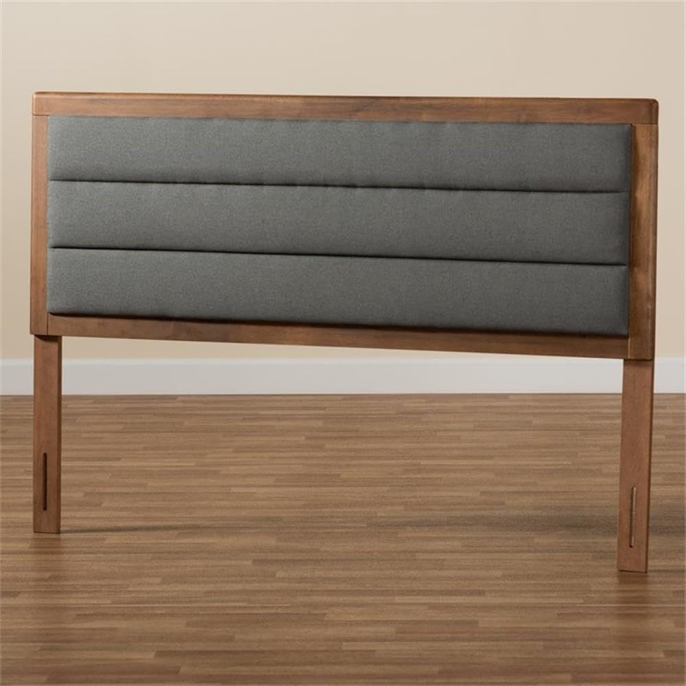 Baxton Studio Dexter Modern and Contemporary Dark Grey Fabric Upholstered and Walnut Brown Finished Wood Full Size Headboard