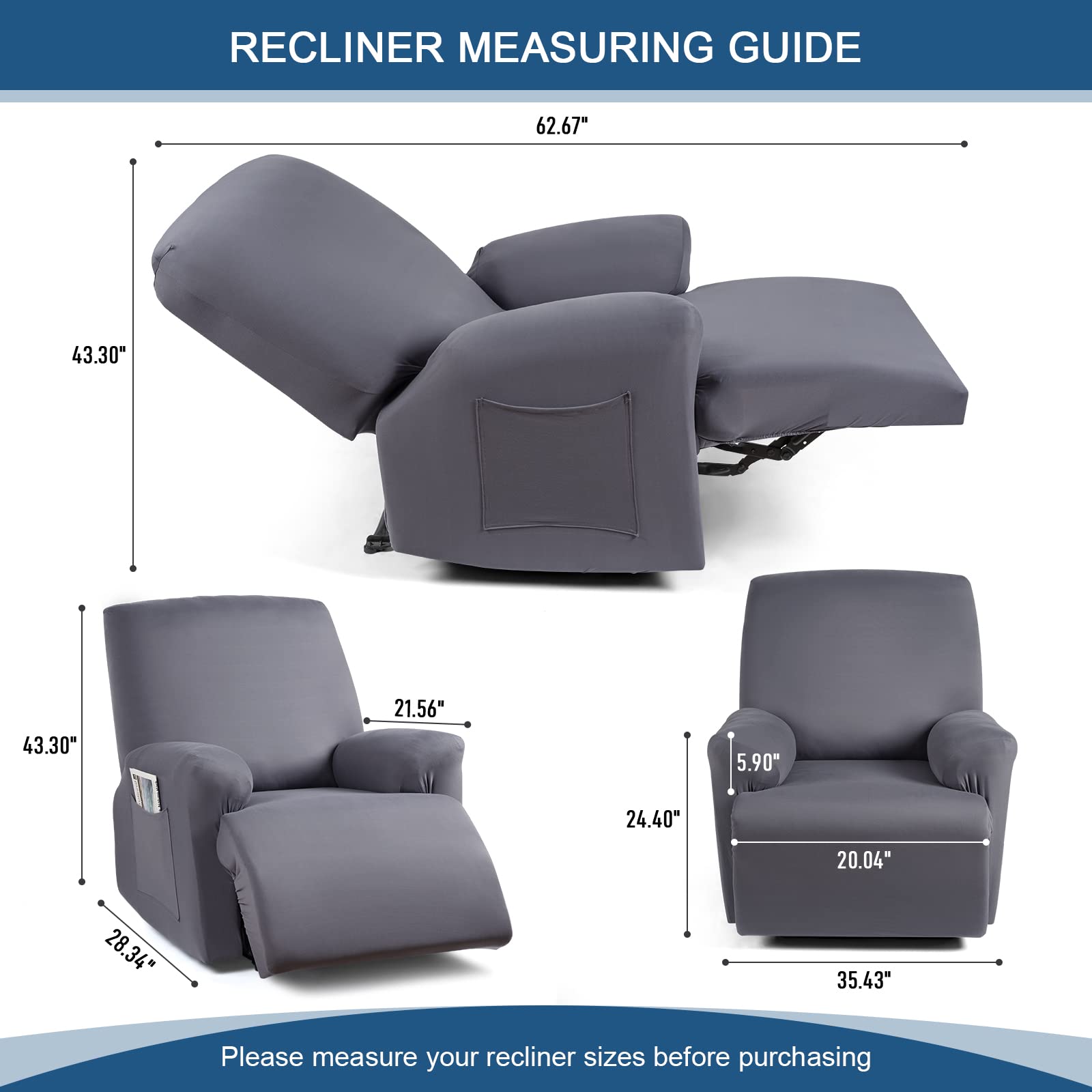 Taococo Stretch Recliner Couch Covers 3-Pieces Style Recliner Chair Covers Recliner Cover For Reclining Chair Slipcovers Feature