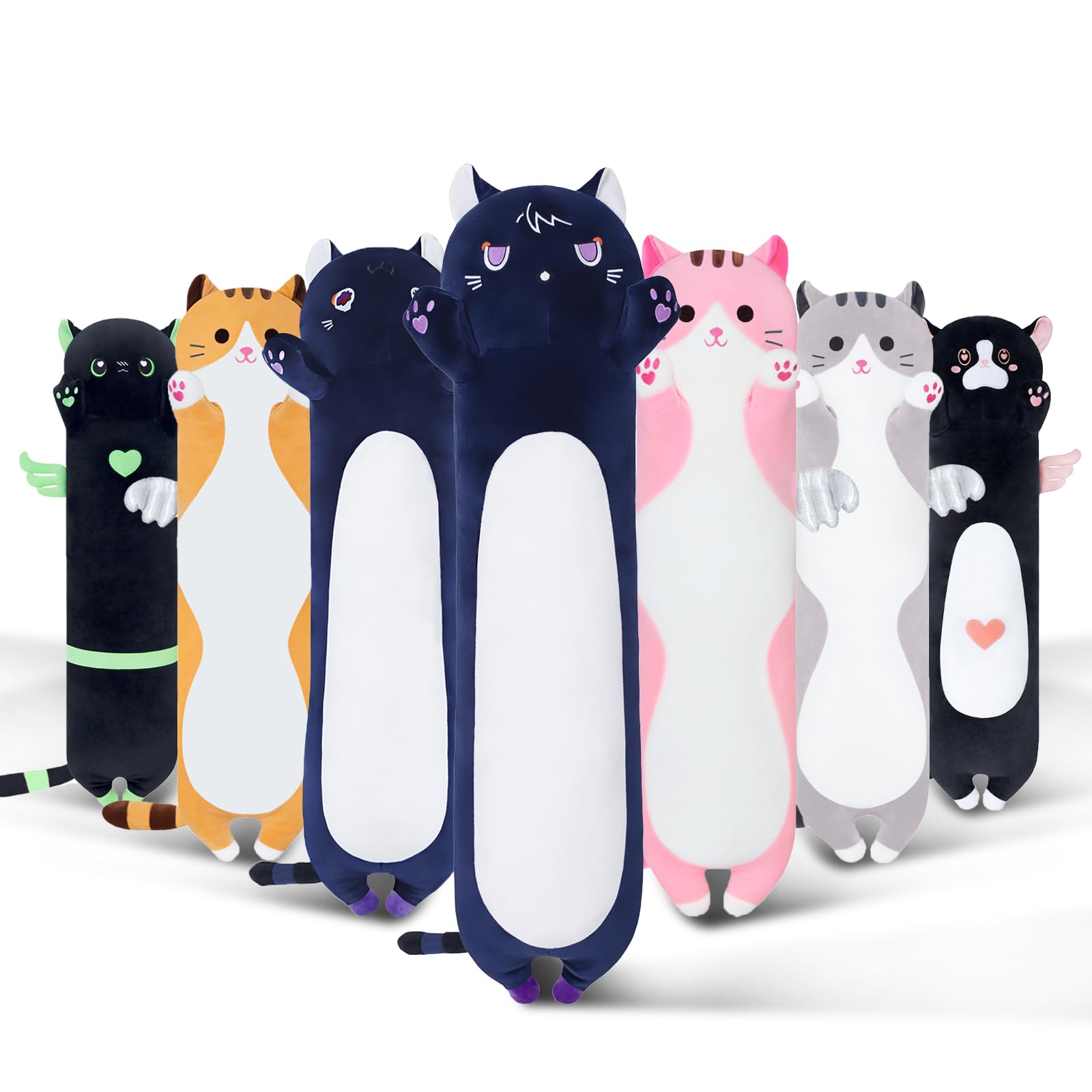 Sausudols Long Cat Plush Body Pillow, Soft Plush Toy Pillow For Kids, Stuffed Animal Cat Plushie Gift For Girls, Girlfriend (Dev