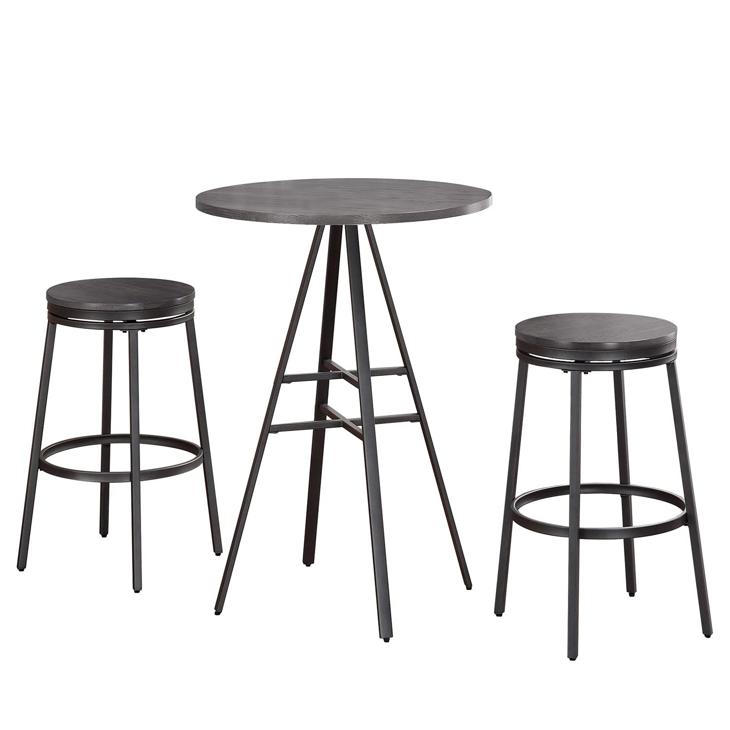 American Woodcrafters Chesson 3-Piece Gray Metal Pub Height Table Set with Backless Swivel Stools