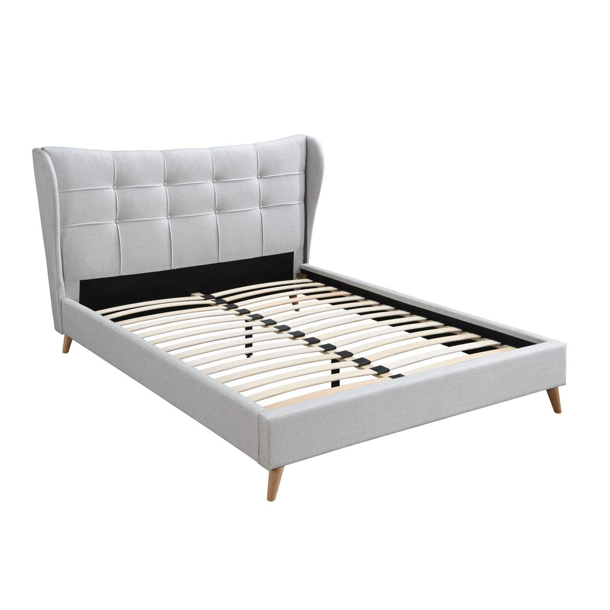 Acme Duran Tufted Fabric Queen Platform Bed with Wing Headboard in Light Gray