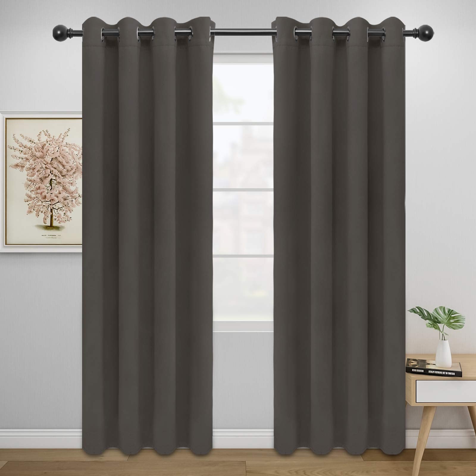 Easy-Going Blackout Curtains For Bedroom, Solid Thermal Insulated Grommet And Noise Reduction Window Drapes, Room Darkening Curtains For Living Room, 2 Panels(52X84 In,Taupe)