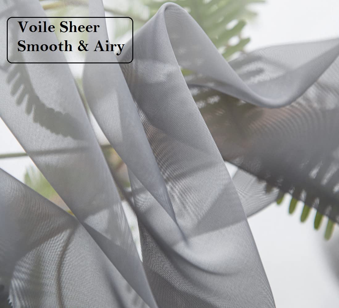 Pi Dark Grey Sheer Curtains 45 Inches Length With Eyelets,Voile Light Filtering Small Window Curtains For Kitchen/Bathroom/Farmhouse/Basement 2 Panels(Dark Grey,W42Xl45)