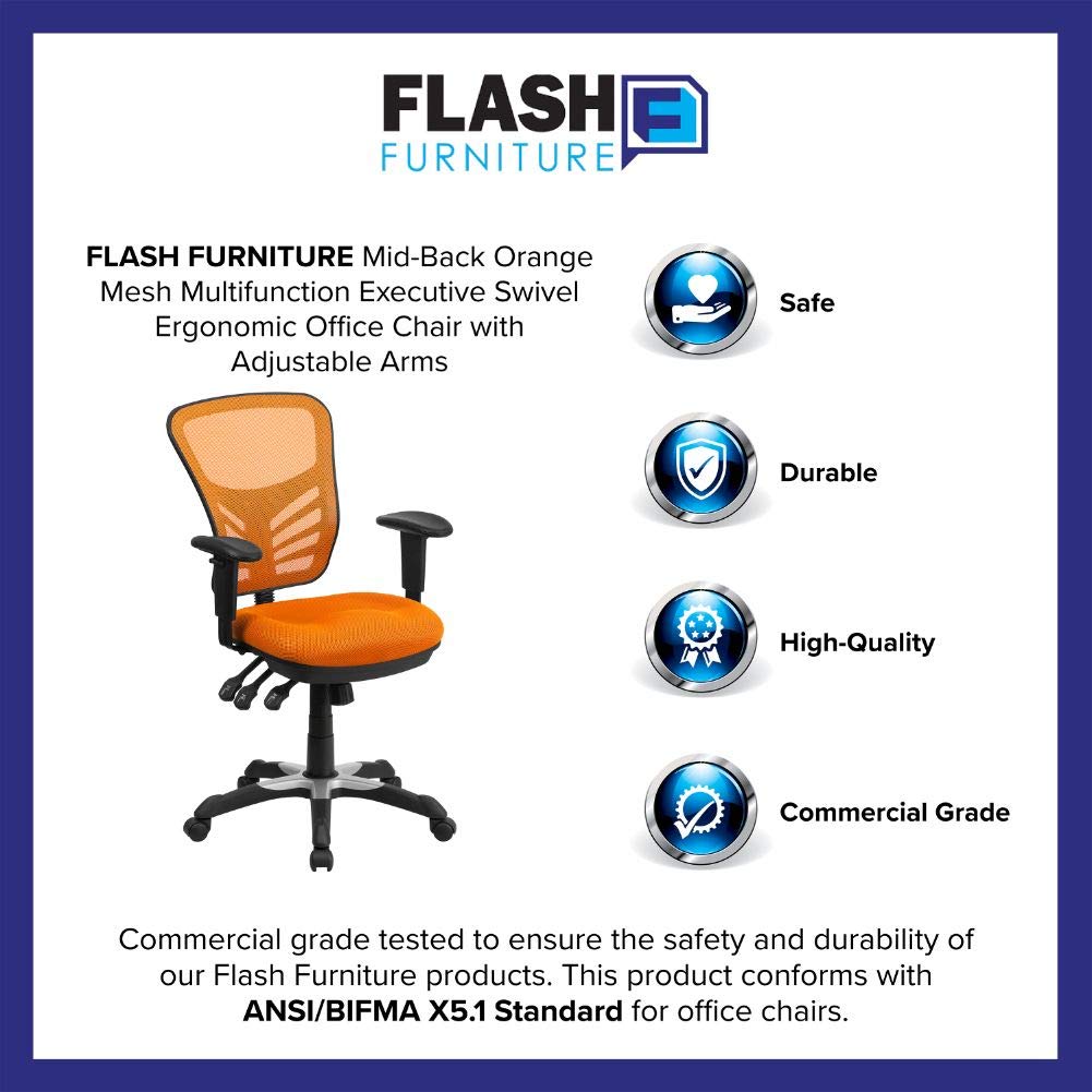 Flash Furniture Nicholas Mid-Back Swivel Office and Gaming Chair, Ergonomic Mesh Office Chair with Adjustable Lumbar Support and Height, Orange