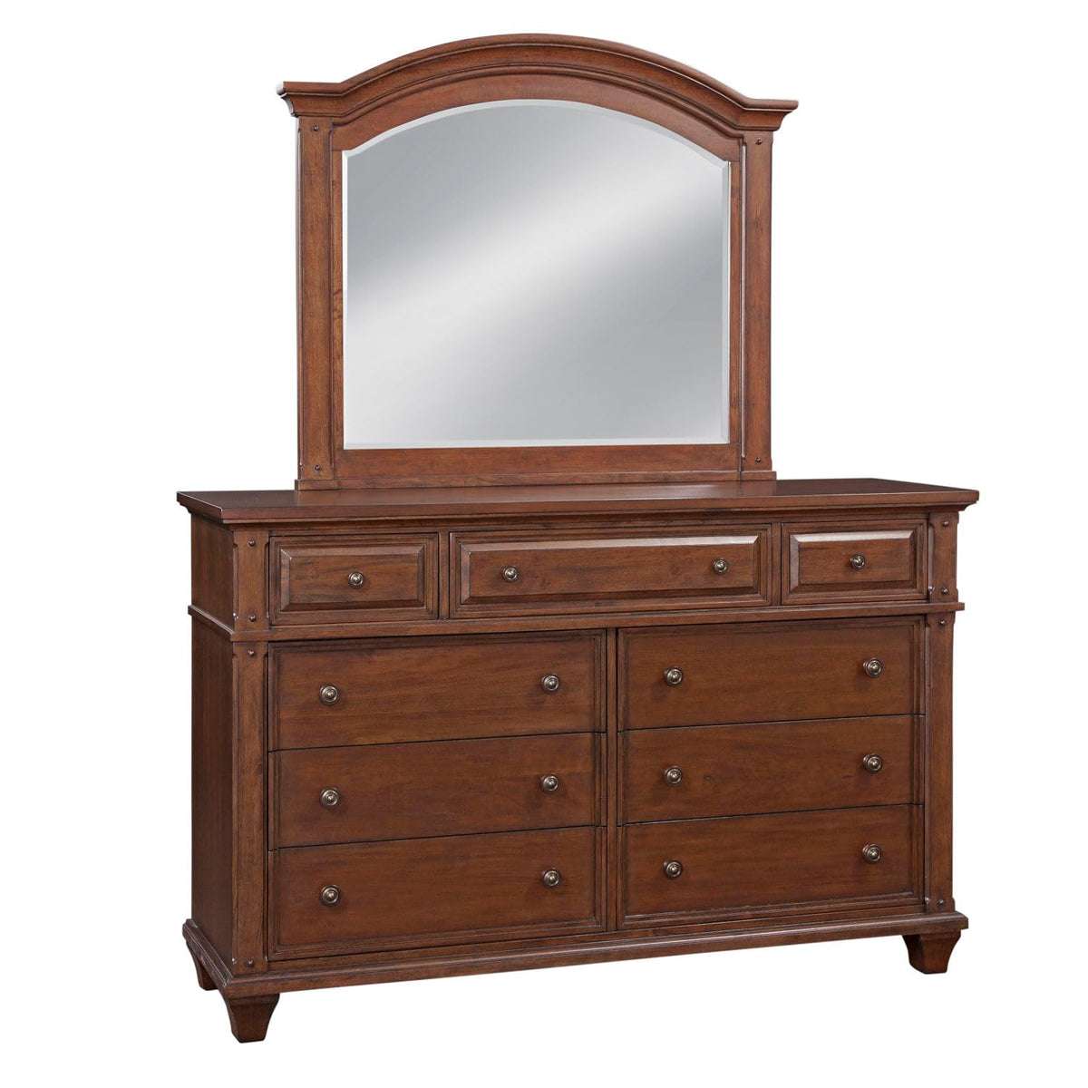 American Woodcrafters Sedona Cherry Finished Wood 9-Drawer Dresser and Mirror
