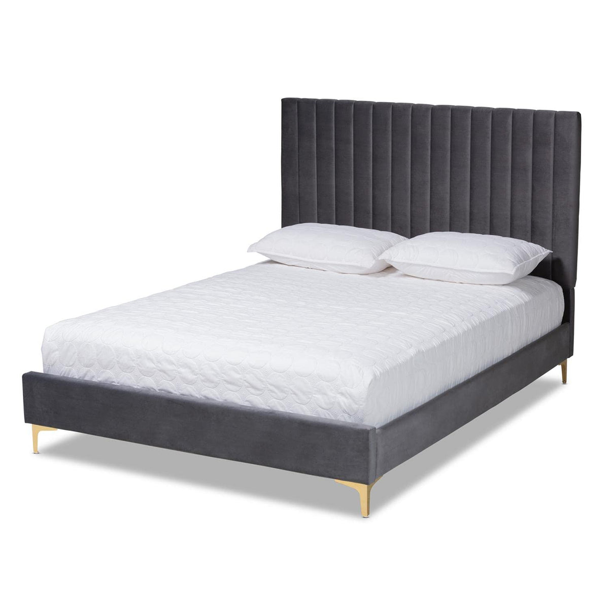 Baxton Studio Serrano Gray Velvet Fabric And Gold Metal Full Size Platform Bed