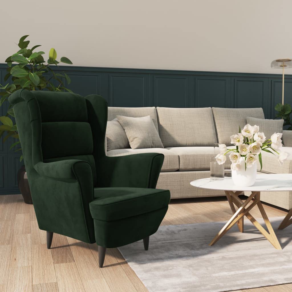 vidaXL Stylish Armchair in Dark Green Velvet - Modern Lounge Chair with Padded Seat and Backrest, Plywood Frame - Ideal for Living Room, Lounge Area or Office
