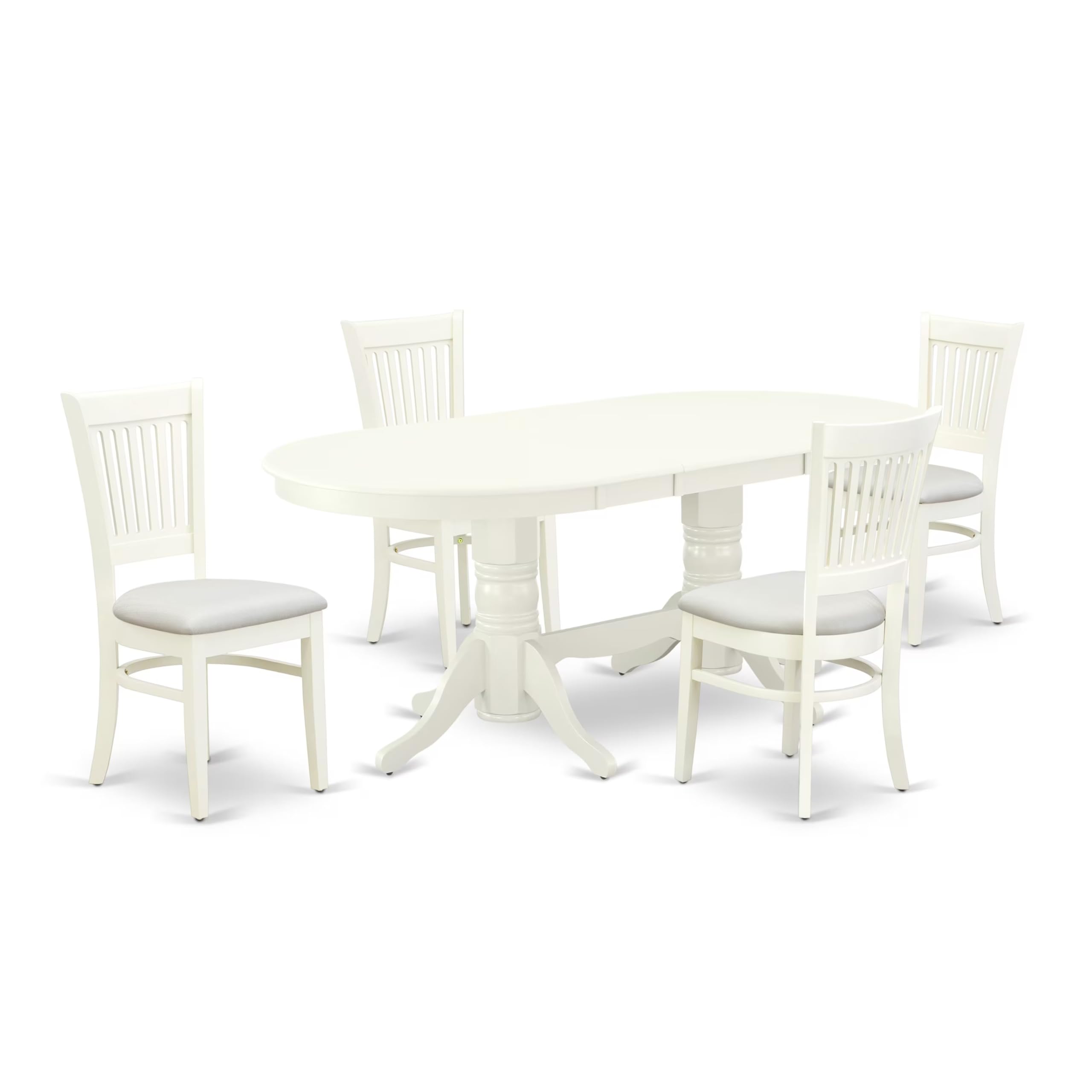 East West Furniture Vava5-Lwh-C 5 Piece Dinette Set For 4 Includes An Oval Dining Table With Butterfly Leaf And 4 Linen Fabric Dining Room Chairs, 40X76 Inch, Linen White