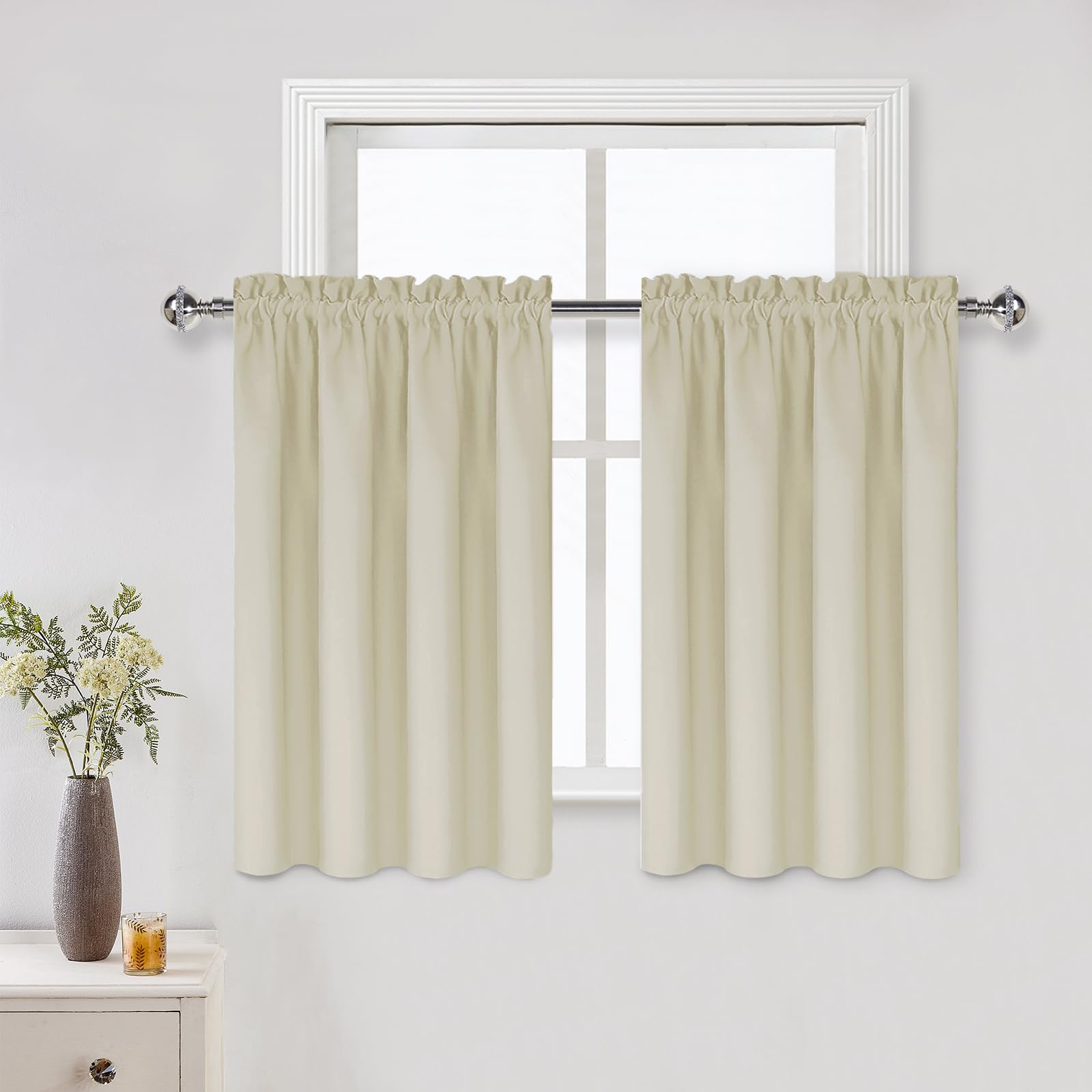 Dwcn Light Beige Short Room Darkening Curtains For Kitchen/Bedroom, 42 X 36 Inches Long - Energy Saving Window Drapes For Nurser