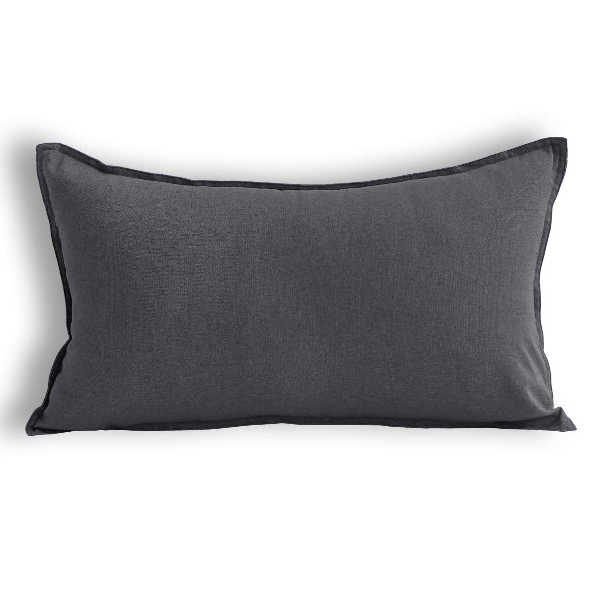 Jeanerlor Natural Cotton Linen Square Decorative Throw Pillow Case Dark Grey Cushion Cover With Twin Needles Stitch On Edge For
