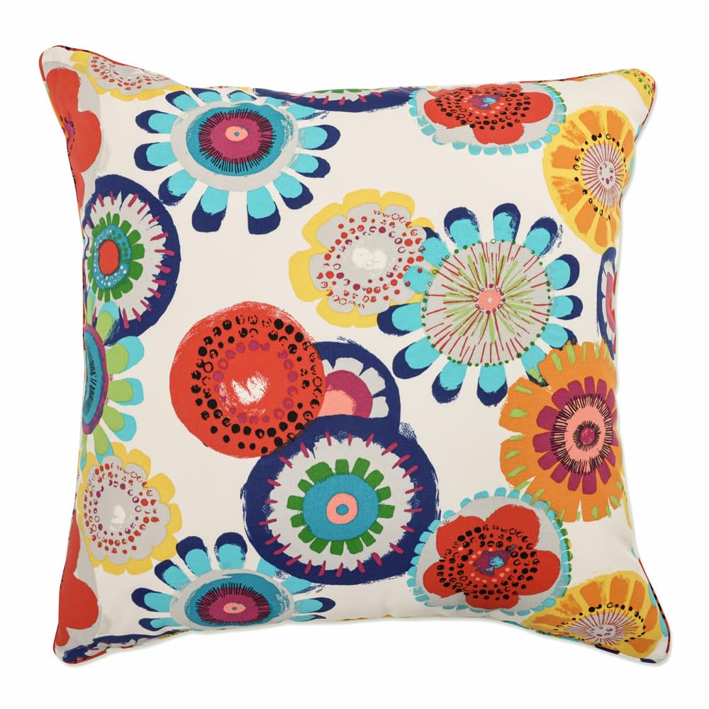 Pillow Perfect Bright Floral Indoor/Outdoor Accent Throw Pillow Plush Fill, Weather, And Fade Resistant, Floor - 25' X 25', Bl