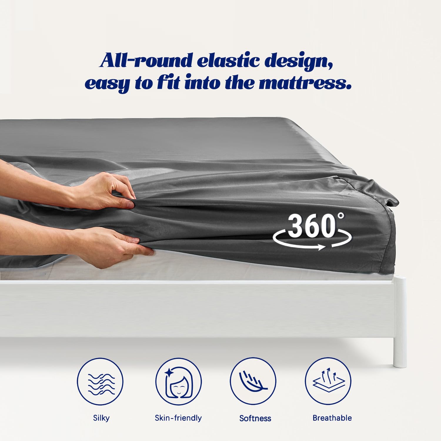 Mr&Hm Satin Fitted Sheet California King Size, Silky Bottom Sheet With Elastic Corner Straps, Deep Pocket Up To 15 Inch, No More