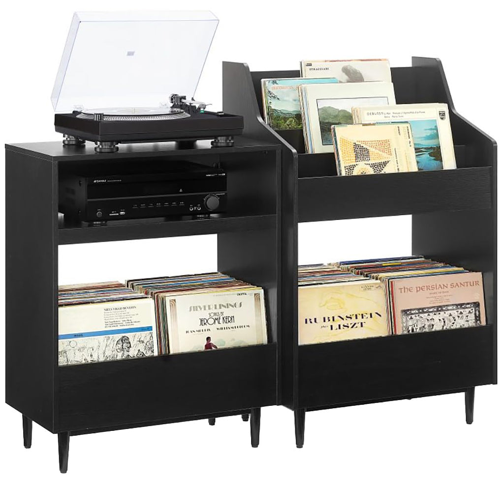 Crosley Furniture Liam 2-Piece Turntable Record Player Stand and Vinyl Storage, Mid Century Modern, Black