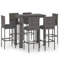 vidaXL Patio Bar Set with Cushions 7 Piece Garden Outdoor Bar Sets Dinner Bistro Dining Table Chair Stool Pub Furniture Seating Poly Rattan