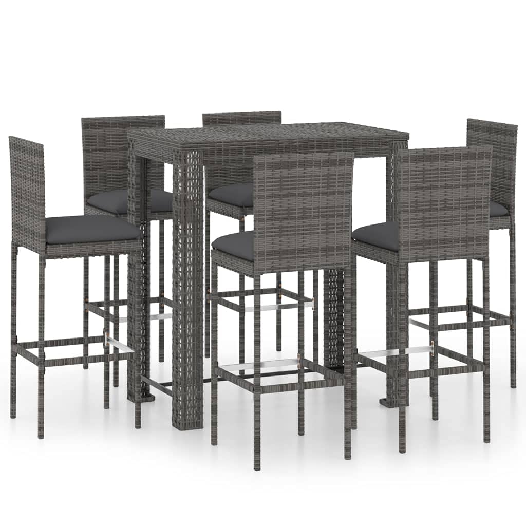 vidaXL Patio Bar Set with Cushions 7 Piece Garden Outdoor Bar Sets Dinner Bistro Dining Table Chair Stool Pub Furniture Seating Poly Rattan