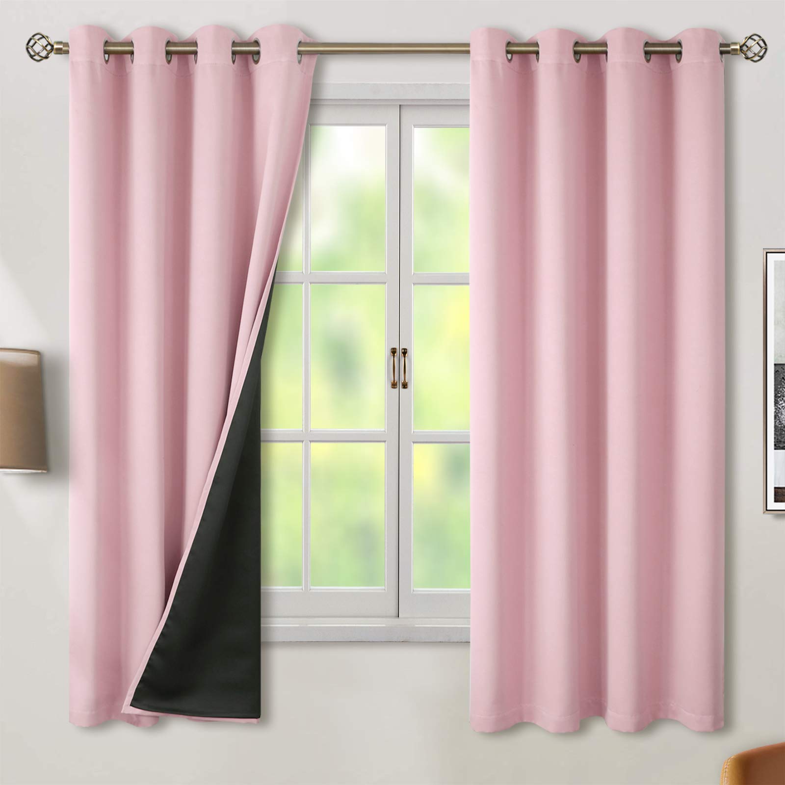 Bgment Baby Pink 100% Blackout Curtains For Nursery Bedroom 63 Inch Length 2 Panels, Thermal Insulated Full Light Blocking Gromm