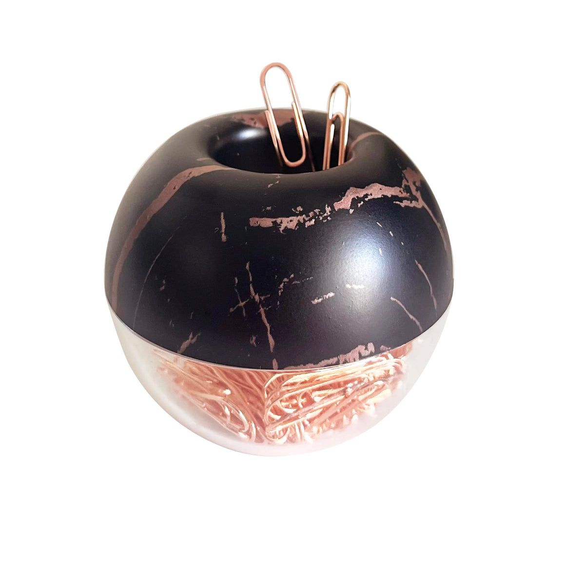 Magnetic Paper Clip Holder, Black Marble Holder With Rose Gold Paperclips 100Pcs 28Mm(1.1') Cute Office Supplies For Desk Organ