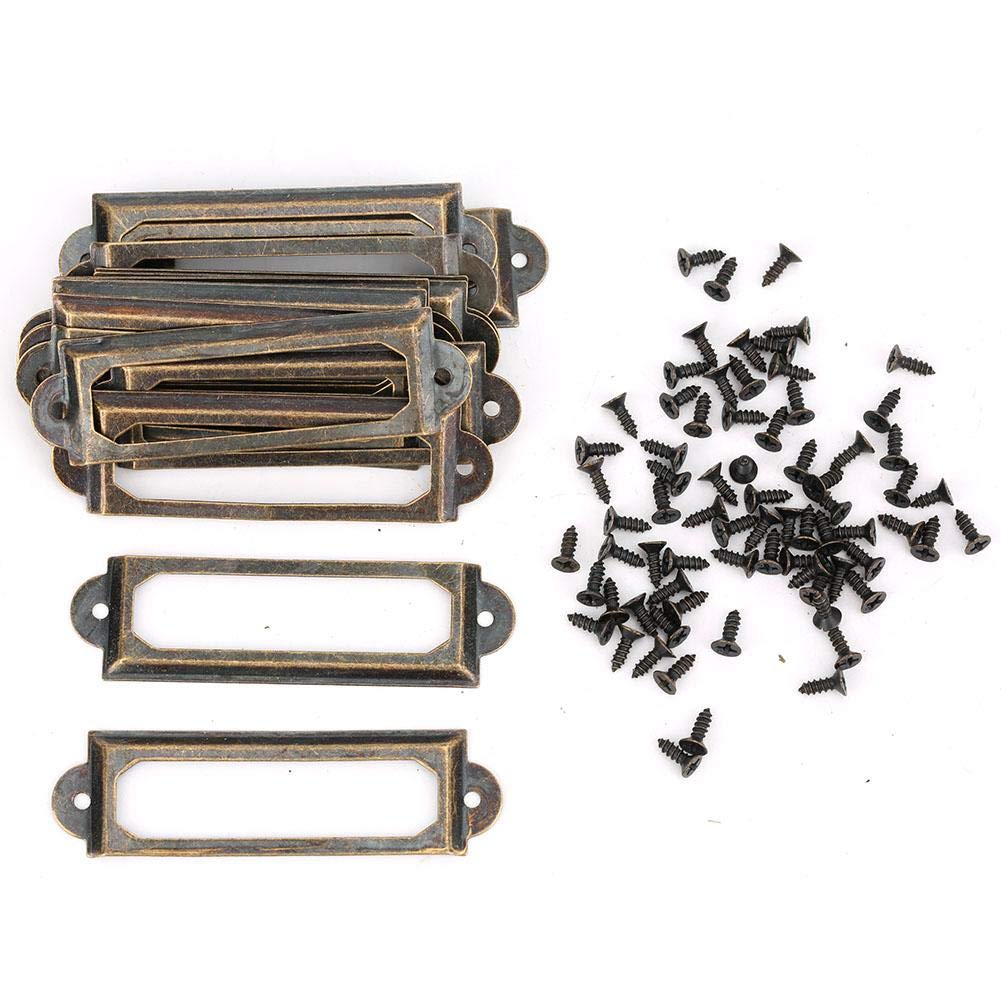20Pcs Metal Label Holder Antique Name Card Frame Office File Cabinet Drawer Name Card Cupboard Carpenter Repair Decoration (Gree