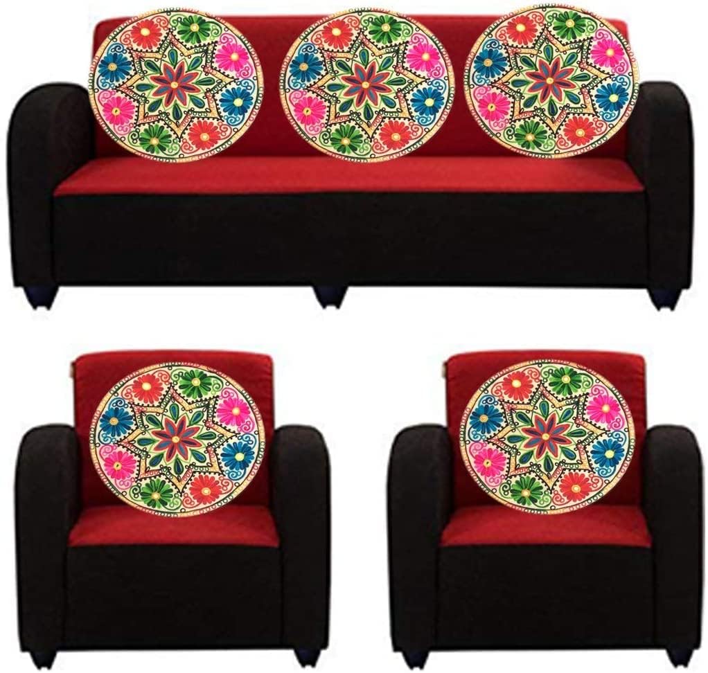 Stlyz Round Rajasthani Ethnic Embroidered Khadi Cushion Cover, 16X16 Inch (Pack Of 5)